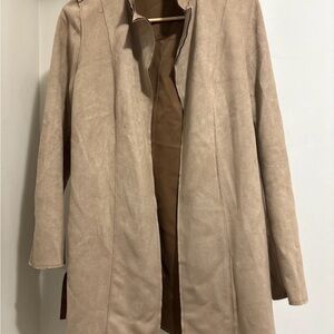 Premise Beige Suede-Look Open Front Trench Coat